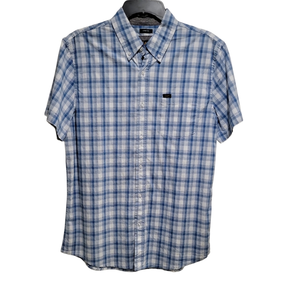 Lee Casual Blue and White Checkered Shirt Size Medium Regular Fit NWT